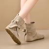 Cowhide Version Retro Lace-up Round Head Soft Bottom Short Tube Women's Autumn and Winter New Flat Bottom Pleated Short Boots