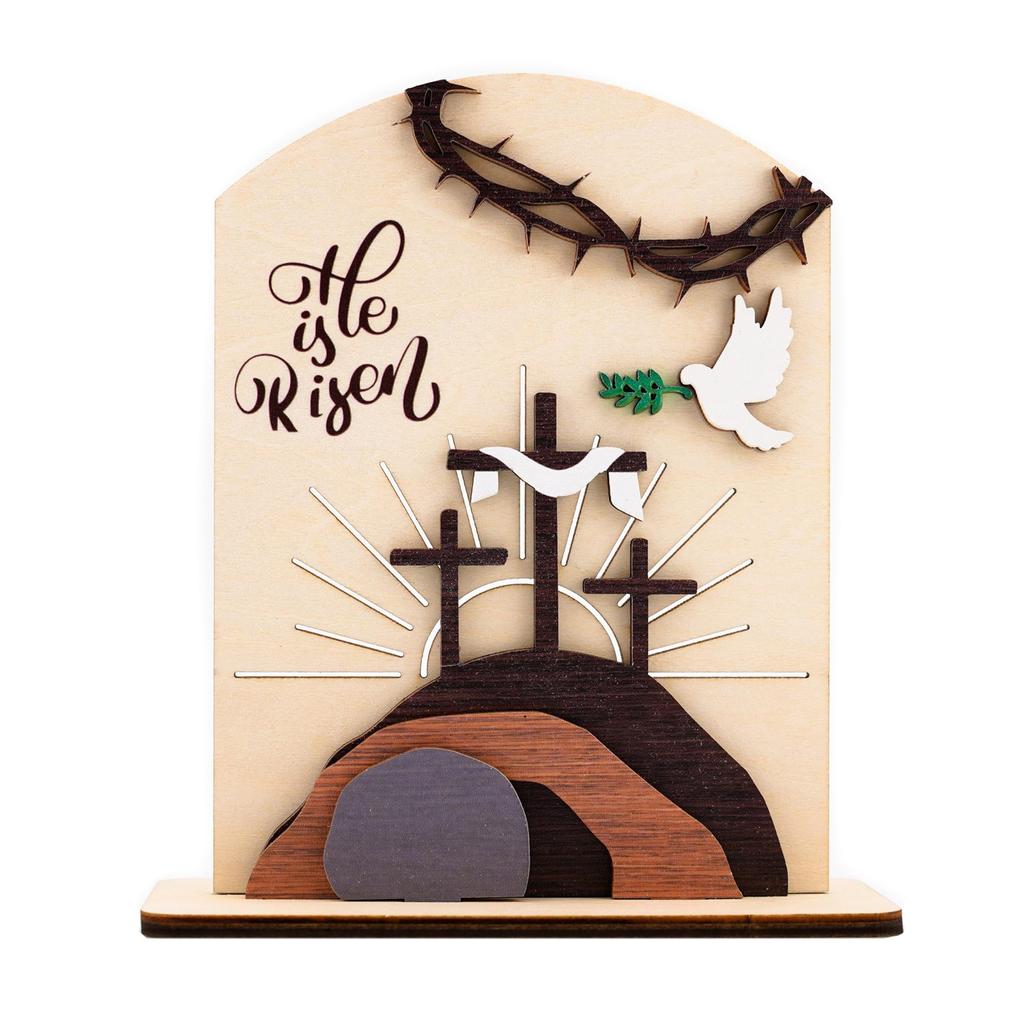 Wooden Grave Scene Cross Three-dimensional Desktop Decoration, Dining Table Centerpiece