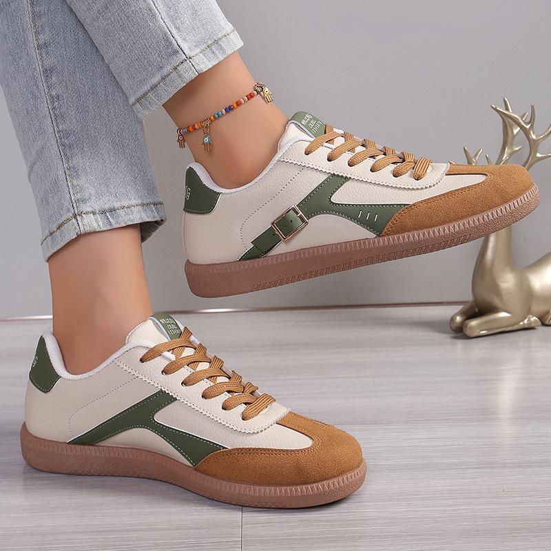 Кроссовки Lucyever Patchwork Flat Sole для женщин 2024 года, новые повседневные спортивные туфли на шнуровке, женская обувь в стиле ретро с мягкой подошвой, немецкие кроссовки