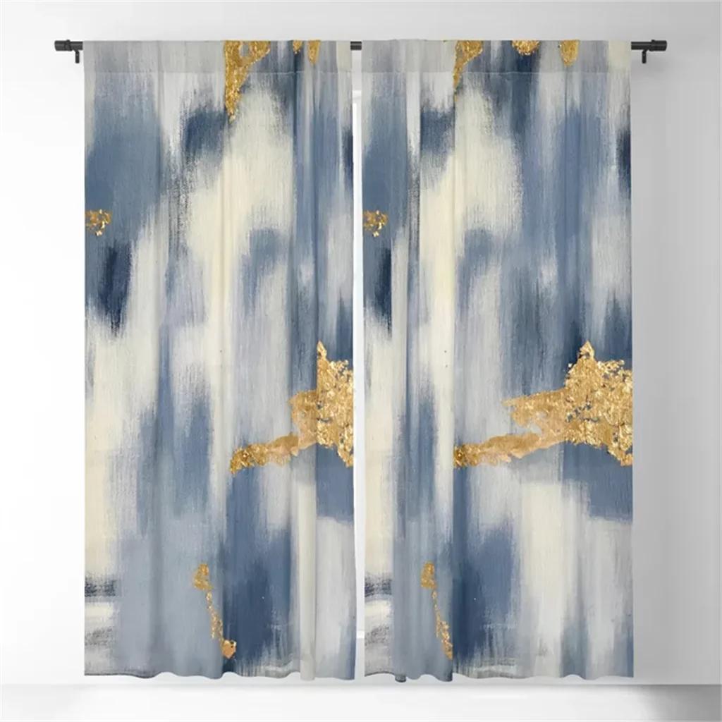 3D Modern Home Decor Grey Gold Marble Stripe Abstract Sunshade Curtains 2 Panel Living Room Bedroom Kitchen Window Decor Curtain