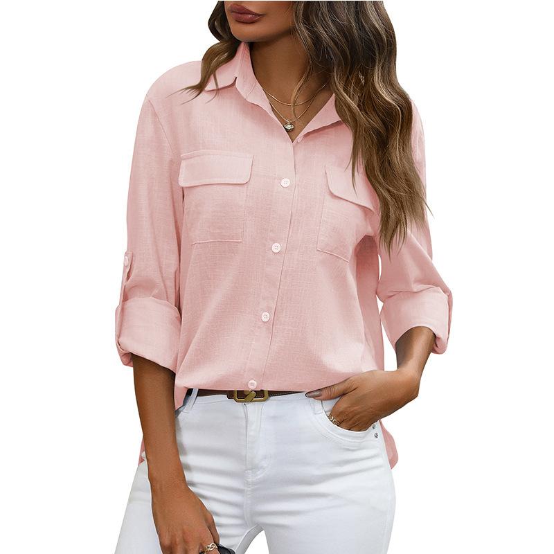 Women's Spring Summer Button Shirt Loose Shirt Solid Color Casual Shirts