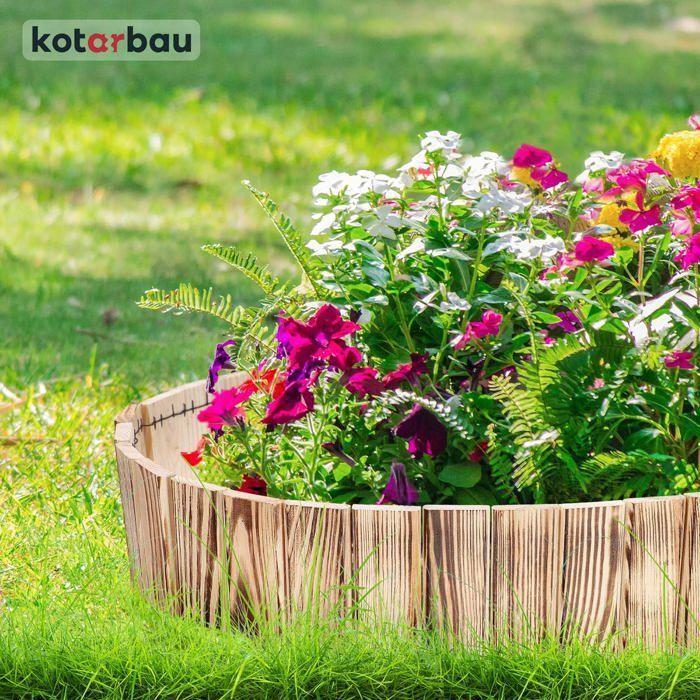 Bordure de jardin en bois KOTARBAU - 110 x 15 cm - Bois de pin brûlé - Palissade flexible