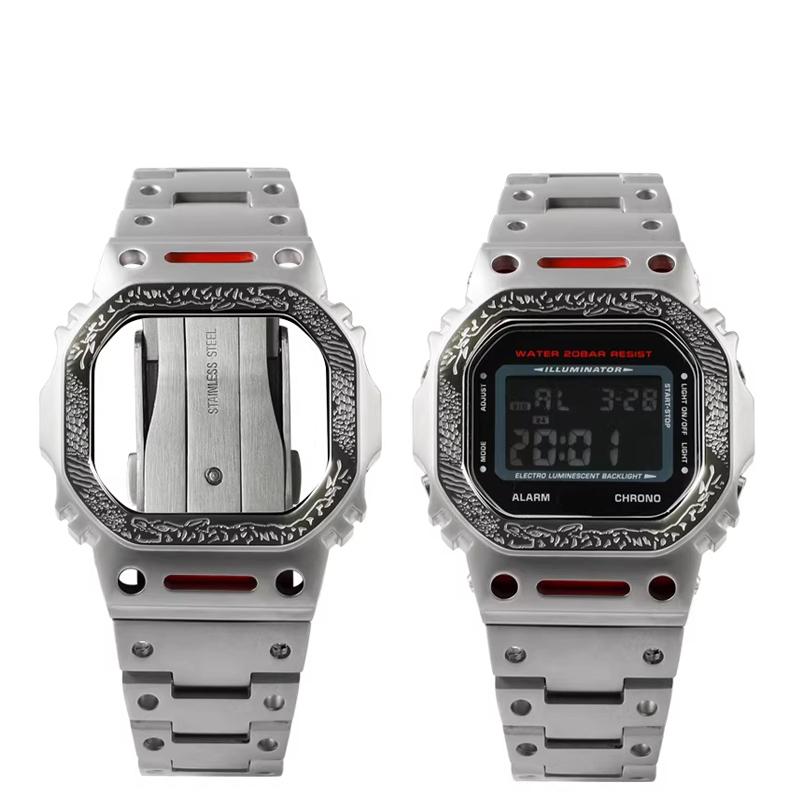 Для Casio Маленький Квадратный Серии GW-M5610DW5600 Модифицированный Тигровый Каменный Узор Рельефный Механический Металлический Корпус Ремешок Часы Модные Аксессуары