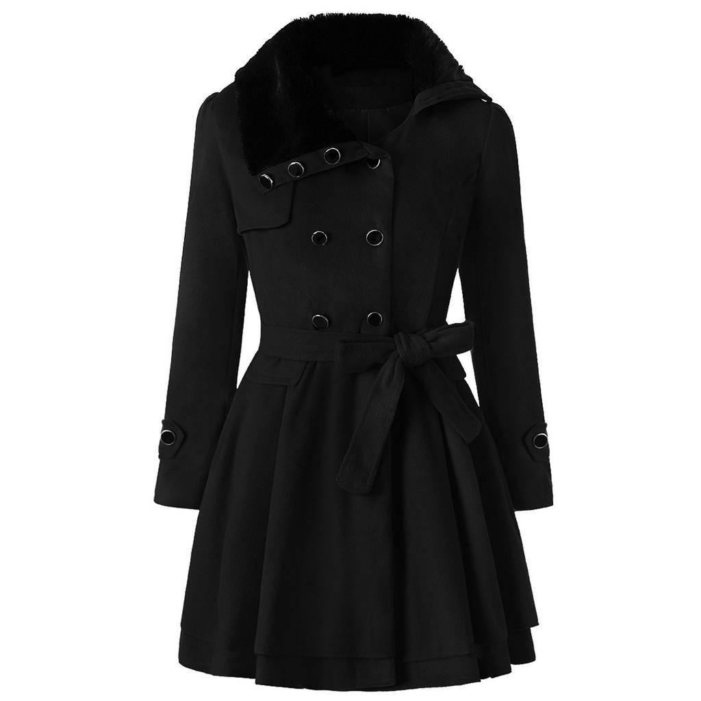 Women's Fashion Lapel Double-Breasted Thick Wool Trench Casual Coat Jacket
