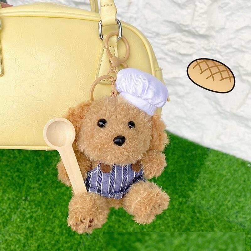Милый пес-повар в поварском колпаке и фартуке, плюшевая игрушка, мультяшный кулон в виде собаки, мягкая кукла, брелок, декор для рюкзака, машины, сумки, кольцо для ключей, подарок для ребенка