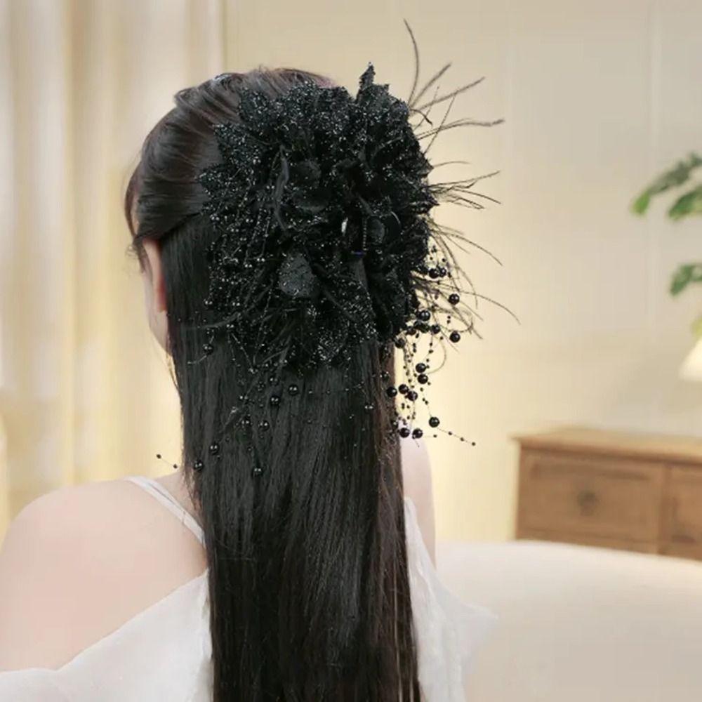 Peony Flower Grasping Clip Tassel Shark Clip Fashion Bow Hairgrips Women