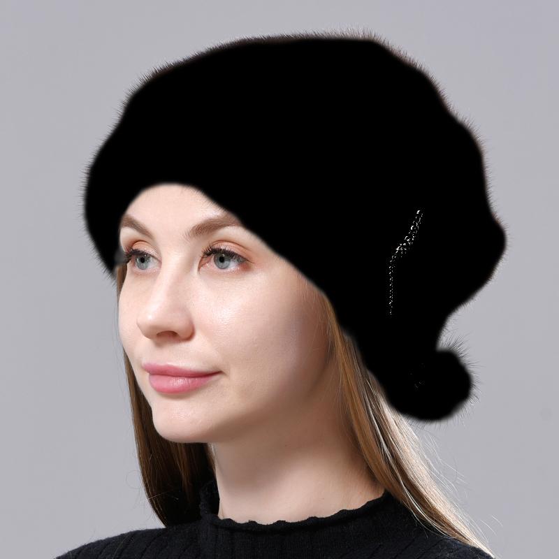 Fur Hats Women Winter Stylish Warm Natural Mink Fur Luxury Caps Windproof Anti Cold Snow Ball Diamond Hat