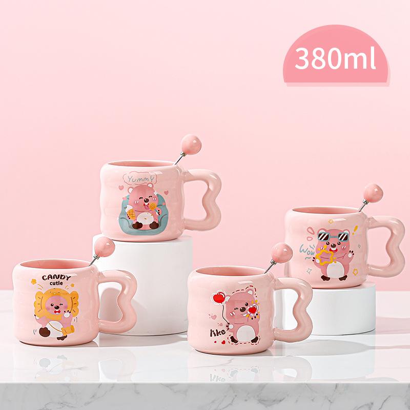 Интернет-знаменитость Бобер чашка для воды Милая девушка сердце чашка мультфильм керамическая чашка с крышкой ложка высокая ценность кружка кофейная чашка