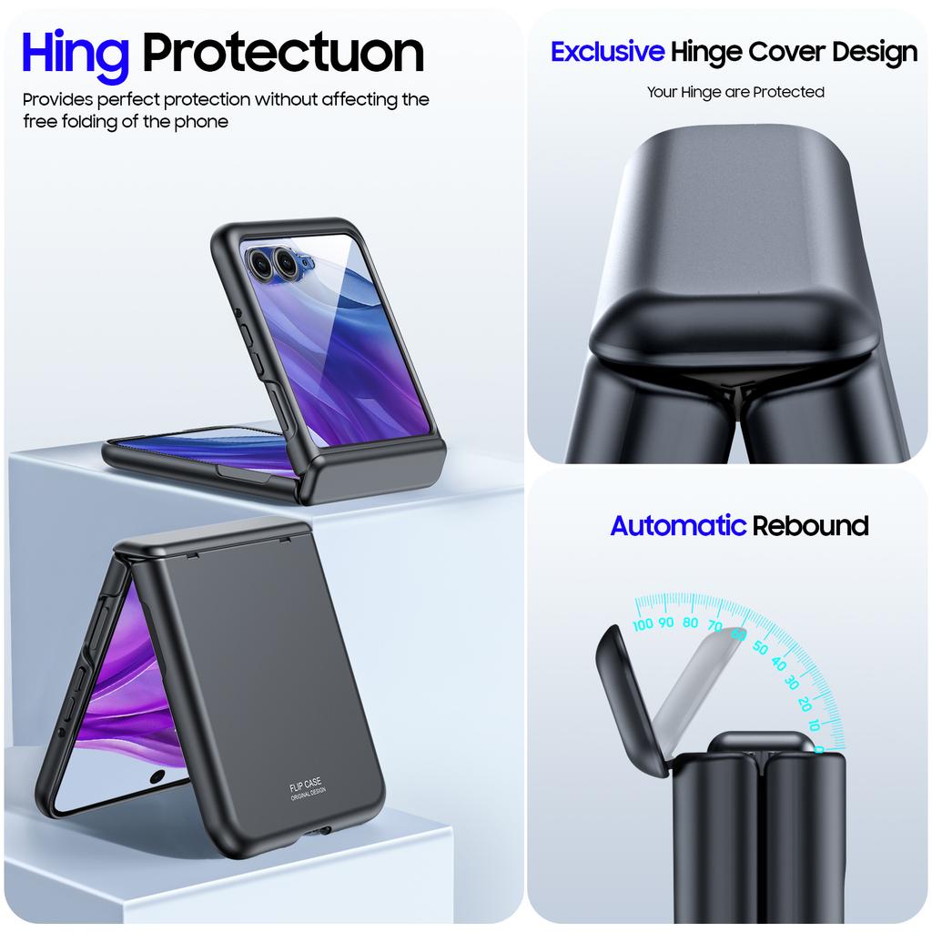 Для Motorola Razr 50 Ultra 2024 С защитой шарнира, Защитное стекло для экрана, Прочный противоударный чехол для всего корпуса с защитой от царапин - Черный