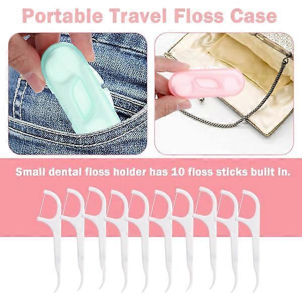 Portable Dental Floss Holder Case, 6 Travel Packs of Dental Floss with 60 Small Dental Floss Holders Toothpick Dispenser