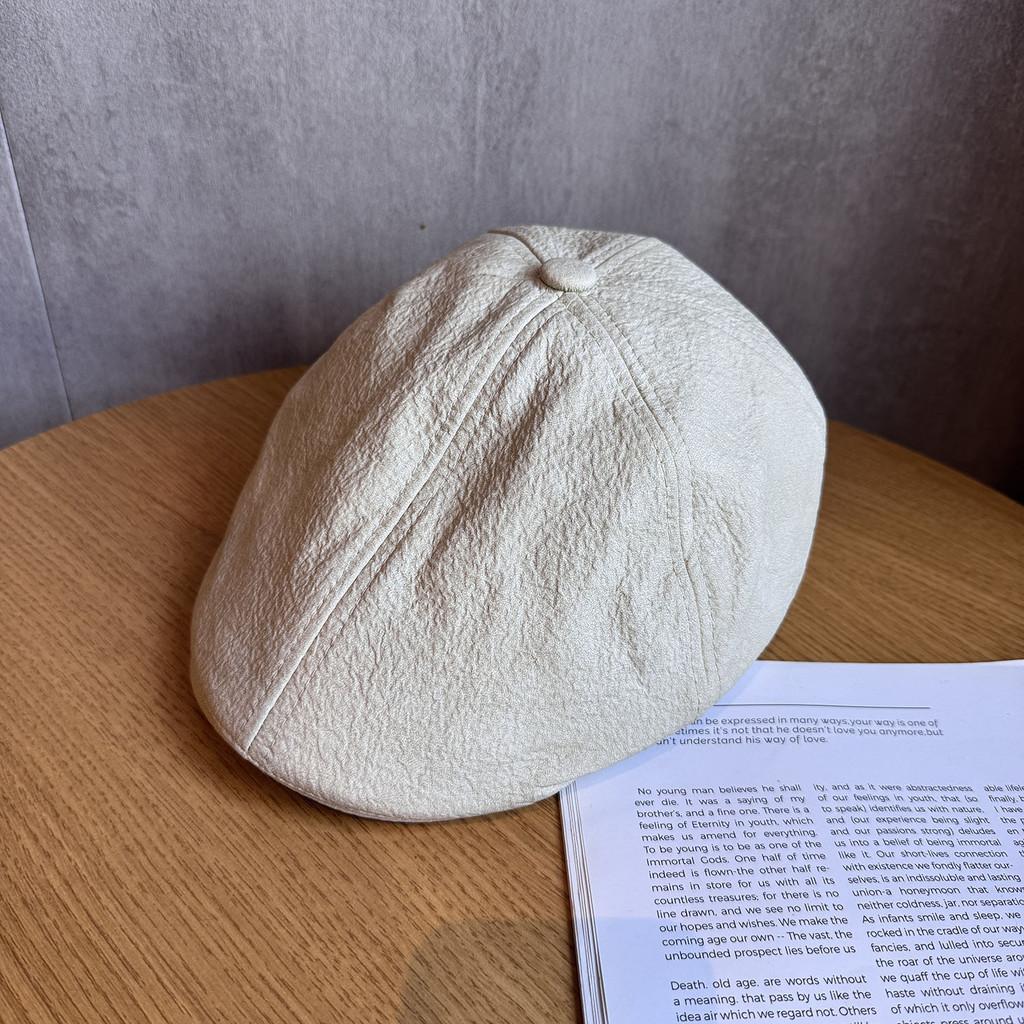 Solid Color Fashion Retro Leather Cap Women Autumn Spring Protection Sunlight