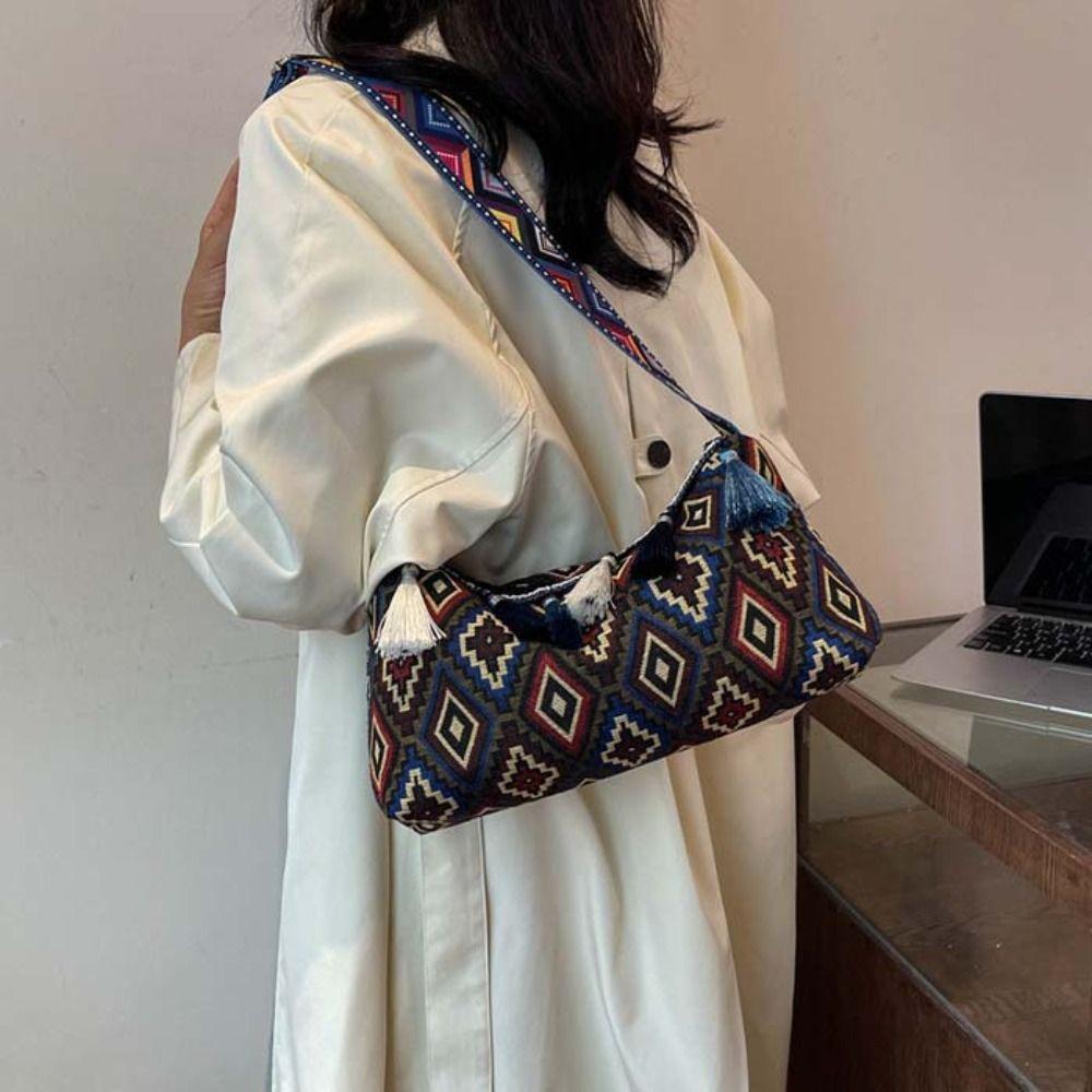 Плетеная сумка с бахромой, сумка через плечо, большая вместимость, сумка-тоут в стиле бохо, этнические сумки через плечо для женщин