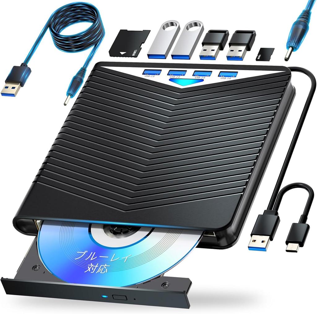 External Blu-ray Drive, USB-A/C Compatible, Playback/Read/Write/Burn, BD/CD/DVD Player, Portable Blu-ray Drive, Windows/Mac Compatible, with 120cm Pow