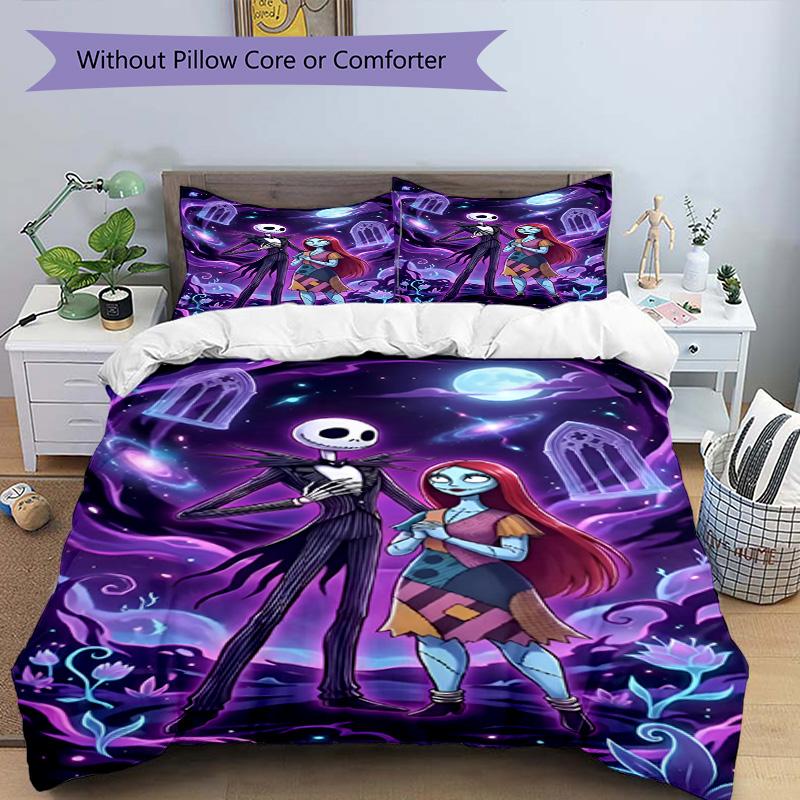3pcs Duvet Cover Set (1*Duvet Cover + 2*Pillowcase, Without Core), The Nightmare Before Christmas Print Bedding Set, Bedroom Decor, All‑Season, Birthd