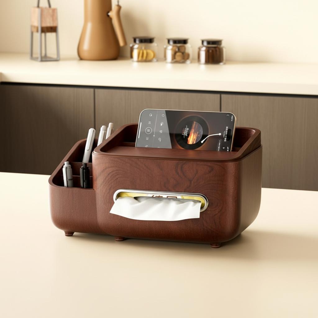 Multifunctional Tissue Box Cover with Storage for Remote & Phone Modern Desktop Organizer for Living Room Bedroom Coffee Table