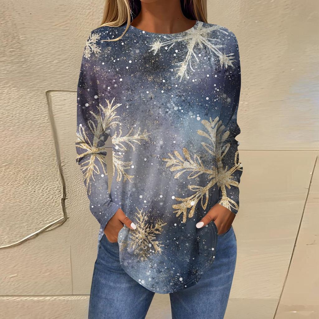 Женская свободная футболка с круглым вырезом и длинными рукавами с принтом в стиле ретро, пуловер на Рождество