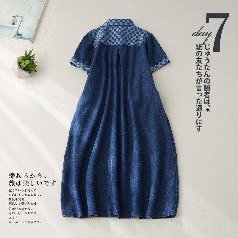 2025 летняя новая женская одежда больших размеров для полных мм средней и длинной верхней одежды с тонкой талией и коротким рукавом джинсовое платье для женщин