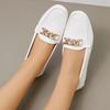 Flat-bottomed Casual Single Shoes, Loafers, Shallow-mouth Doudou Shoes, Women's 2024 New Fashion Metal Chain, Large-size Mother Shoes.