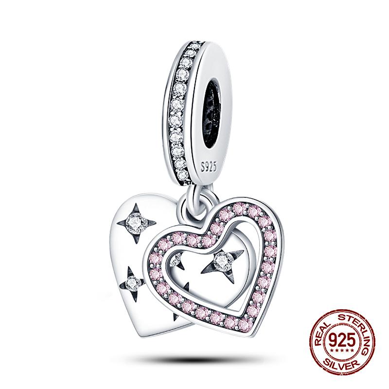 925 стерлингового серебра розового циркония бусины сердцебиение шармы подходят 925 оригинальные браслеты DIY ювелирные украшения подарки на день святого валентина