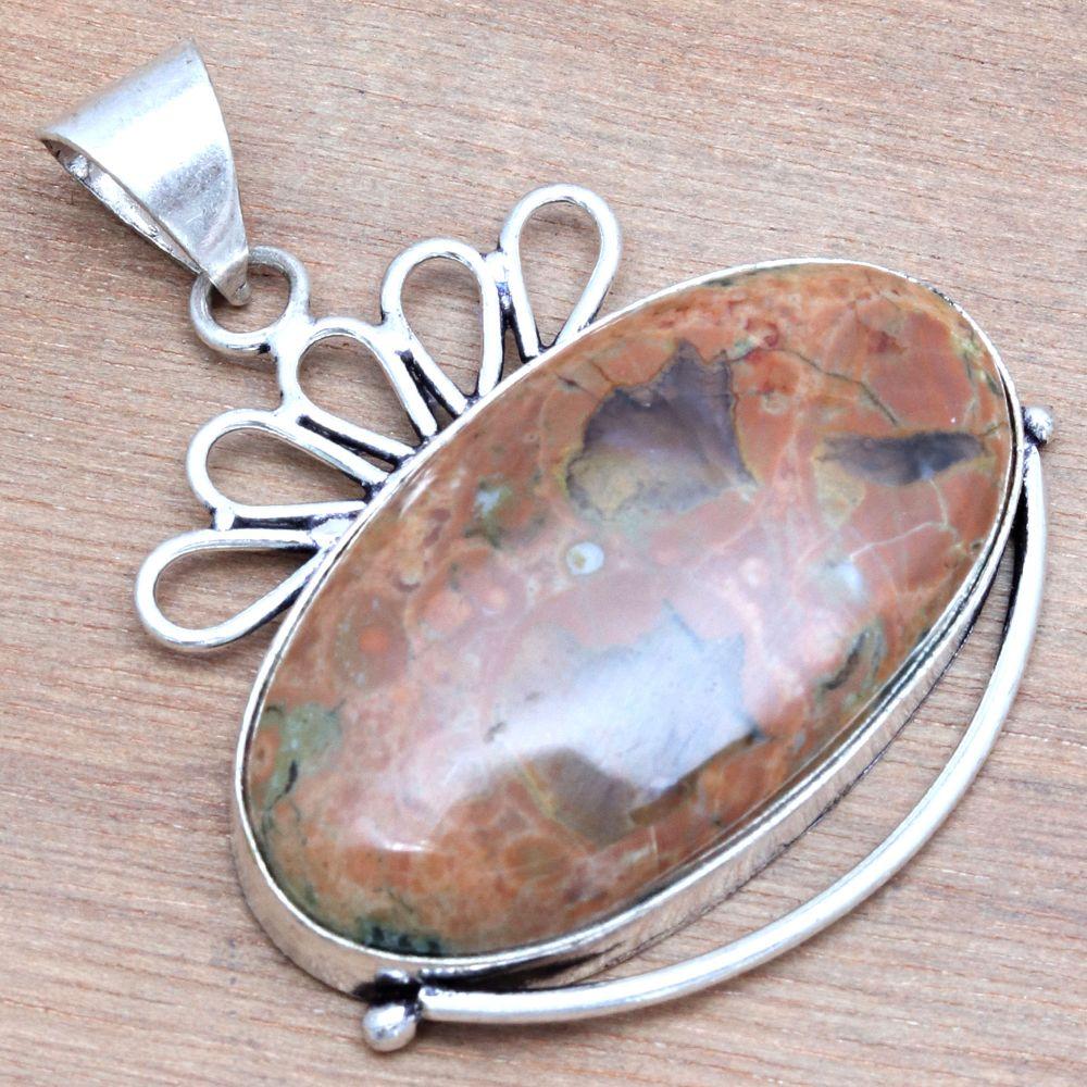 Pendant Rainforest Jasper Gemstone Gift For Her Silver Jewelry 1.75"
