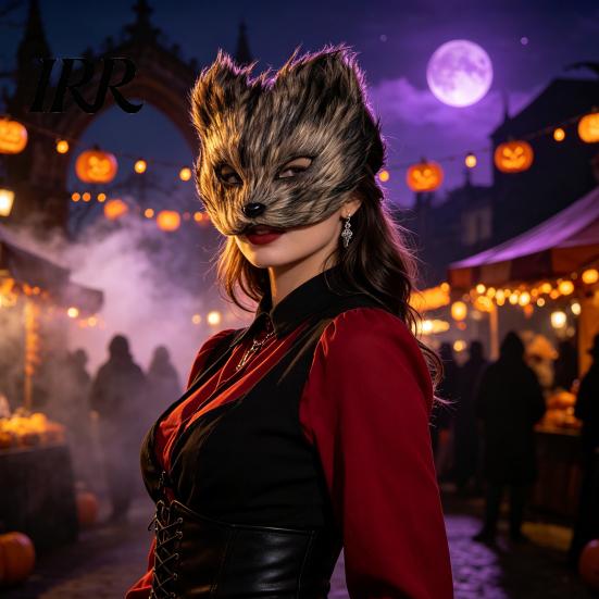 Lightweight Cosplay Animal Mask Long Fur White Fox Half Face Mask, Halloween Masquerade Elegant Fairy for Ancient Style Photoshoot Party Performance