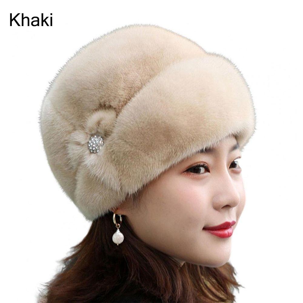Faux Rabbit Fur Bucket Hats Flower Decor Middle-aged Cap Fashion Thermal Hat  Autumn Winter