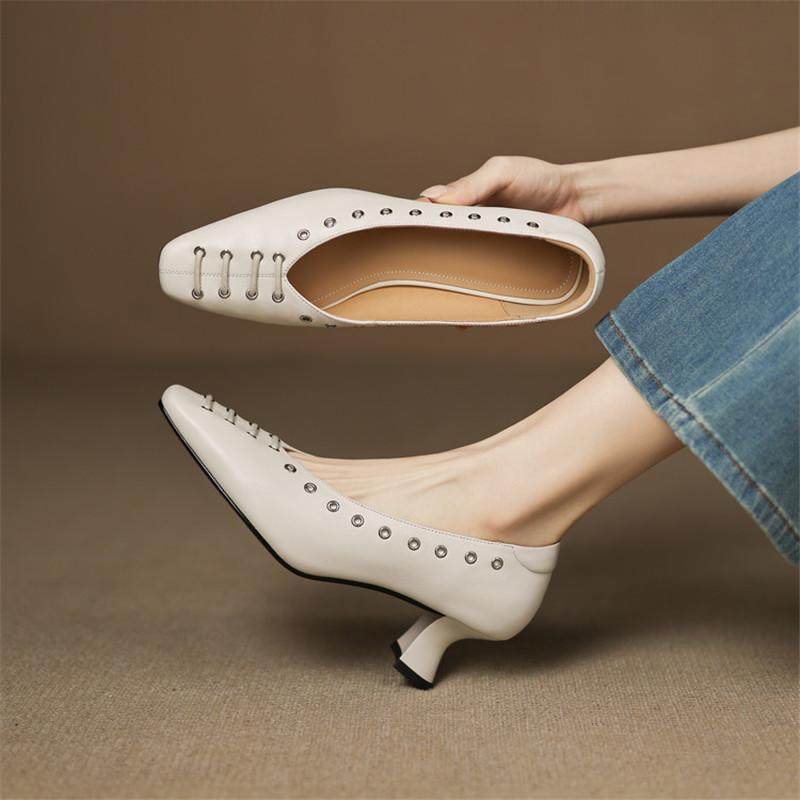 Модная новая весенне-осенняя женская обувь из натуральной кожи, туфли с квадратным носком, модная лаконичная обувь, туфли на высоком каблуке, женские туфли-лодочки ручной работы