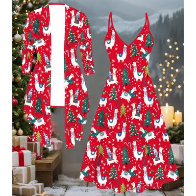3D Рождественский Принтованный Набор Платье Пальто на День Святого Валентина, Эксцентричный Классический Тотем Модный Принт, подходит для Различных Сцен Модных Стилей
