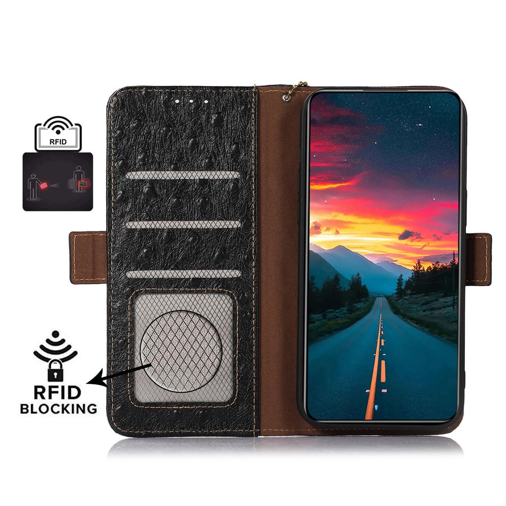 For Asus ROG Phone 8 5G/Phone 8 Pro 5G Ostrich Texture Wallet Case Genuine Cow Leather Phone Cover