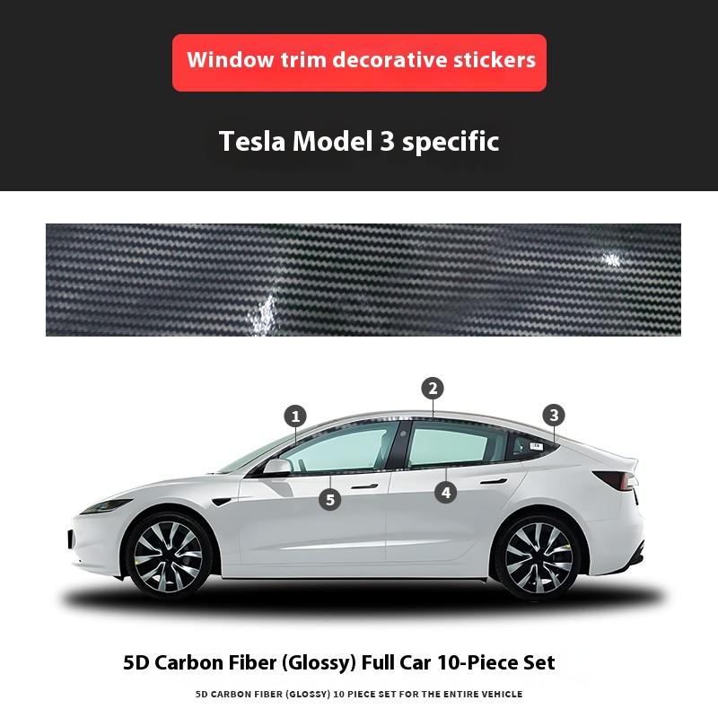For Tesla Model 3/Y Window Trim Chrome Delete Vinyl Wrap Kit Gloss Black Pink Carbon Fiber Style Auto Accessory for Enhanced