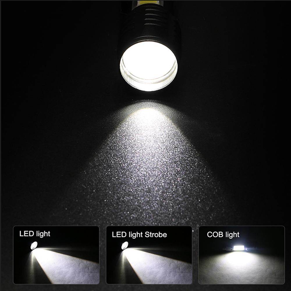 1-10PCS LED Strong Light Telescopic Zoom Flashlight COB Portable Side Light USB Rechargeable Outdoor Household Mini Flashlight