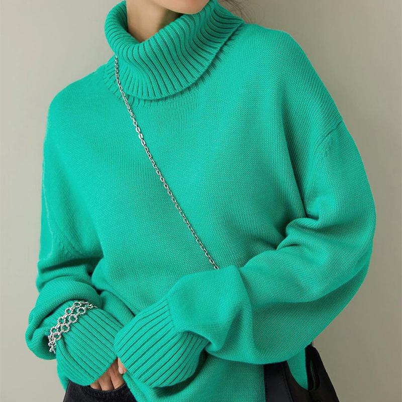 Women's Oversize Sweater Turtleneck Vintage Pullover Jumper Women Winter Thick Warm Knitted Sweater Soft for Women