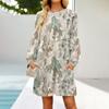 Fashion Womens Long Sleeve A Line Dress Fall Casual Pullover Crewneck Loose Fit Dress With Pockets