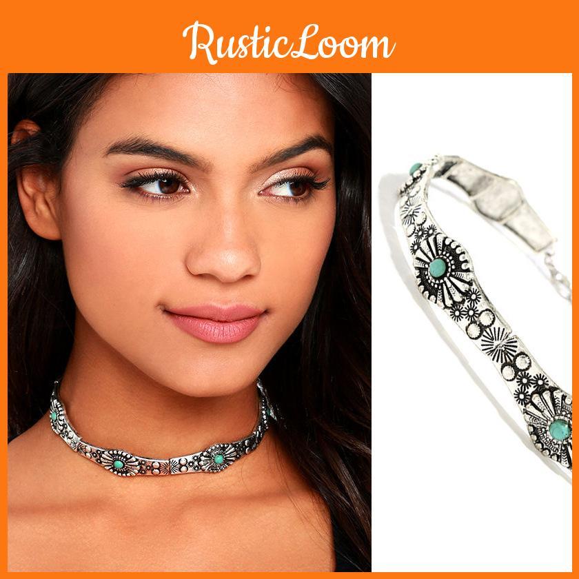 Винтажное цыганское геометрическое ожерелье из сплава с бирюзой для женщин в стиле бохо