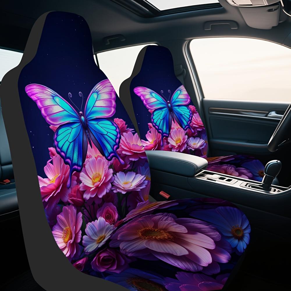 2pcs, Butterfly Floral Colorful Art Graphic Pattern Car Seat Covers, Elegant Front Seat Covers For Modern Car Design, Everyday F