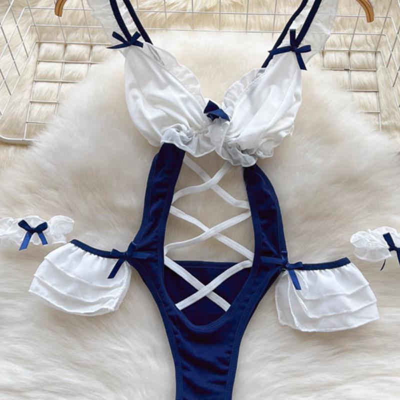 Женский косплей, чувственное нижнее белье, боди, женские каваи, короткие комбинезоны с открытой спиной, женский бант, эротическое белье, сексуальные комбинезоны 2024