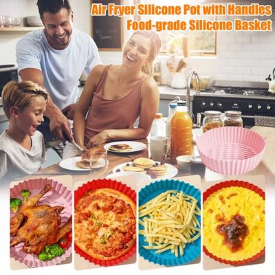 Силиконовый вкладыш для аэрофритюрницы с ручками Круглые складные коврики для выпечки, жарки, приготовления на пару Пищевой антипригарный жаростойкий противень