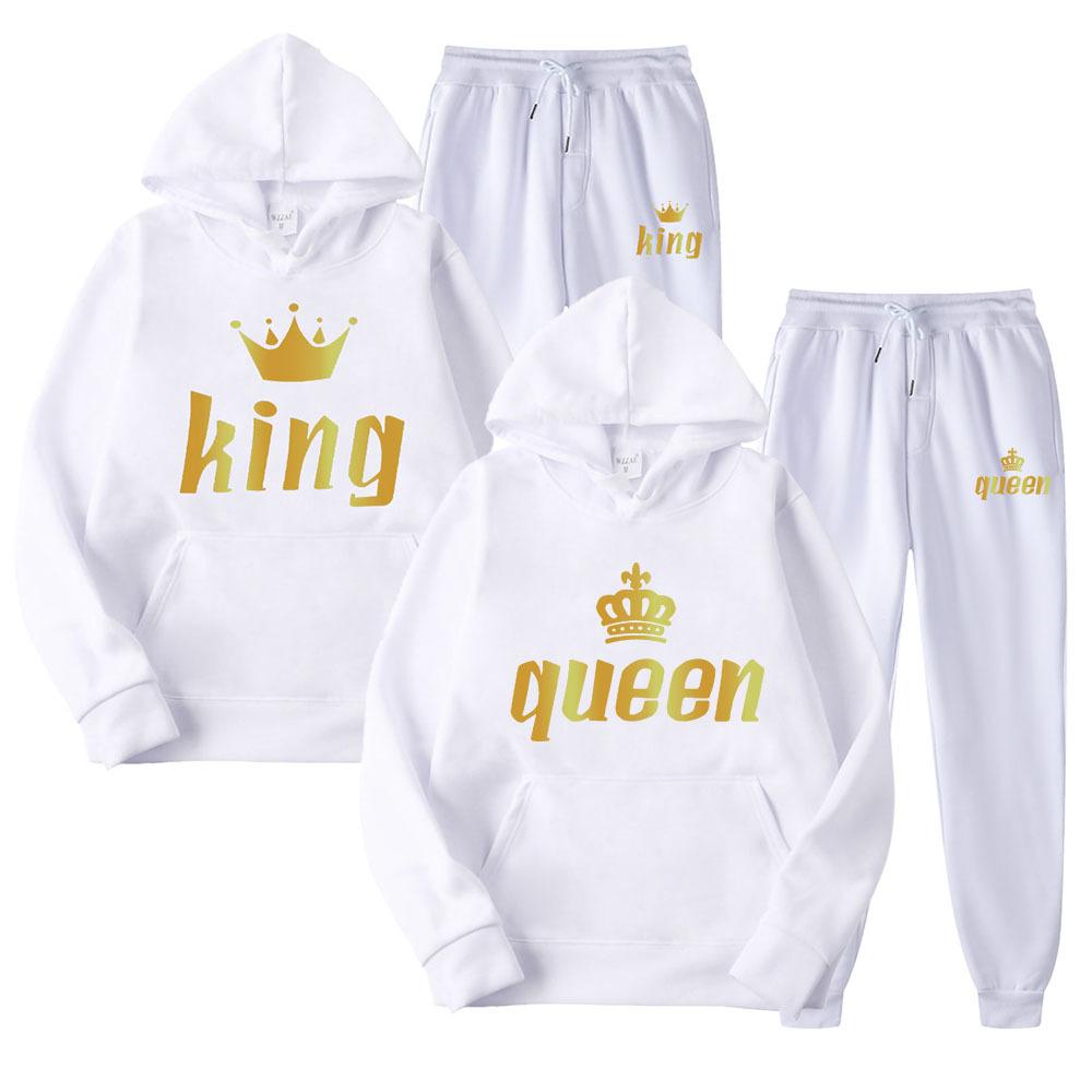 Одежда для влюбленных, мужские и женские спортивные костюмы King Queen, толстовки и брюки, одежда унисекс, толстовки больших размеров, костюмы