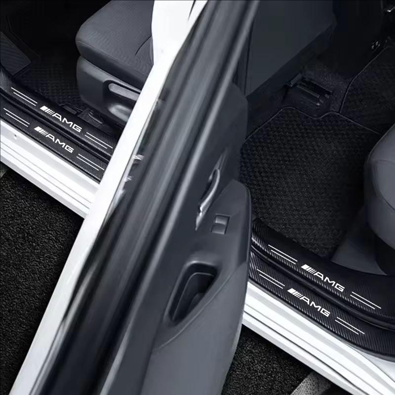 WUGL8 1/4/5Pcs Car Door Sill Scuff Plate Decor Carbon Fiber Stickers For Mercedes Benz AMG A B C W203 W204 C260 E300L A200L GLC300 CLA