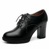 Женские туфли на высоком каблуке, рабочая обувь на платформе, черные, женские, нарядные, весна-осень, круглый носок, толстый каблук, большой размер 43, повседневные туфли-лодочки