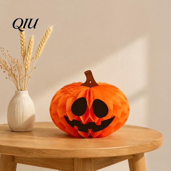 Party Atmosphere Supplies Halloween Honeycomb Ornament, Pumpkin Spider Hanging Paper Decorative Crafts Decoration for Home Office Classroom
