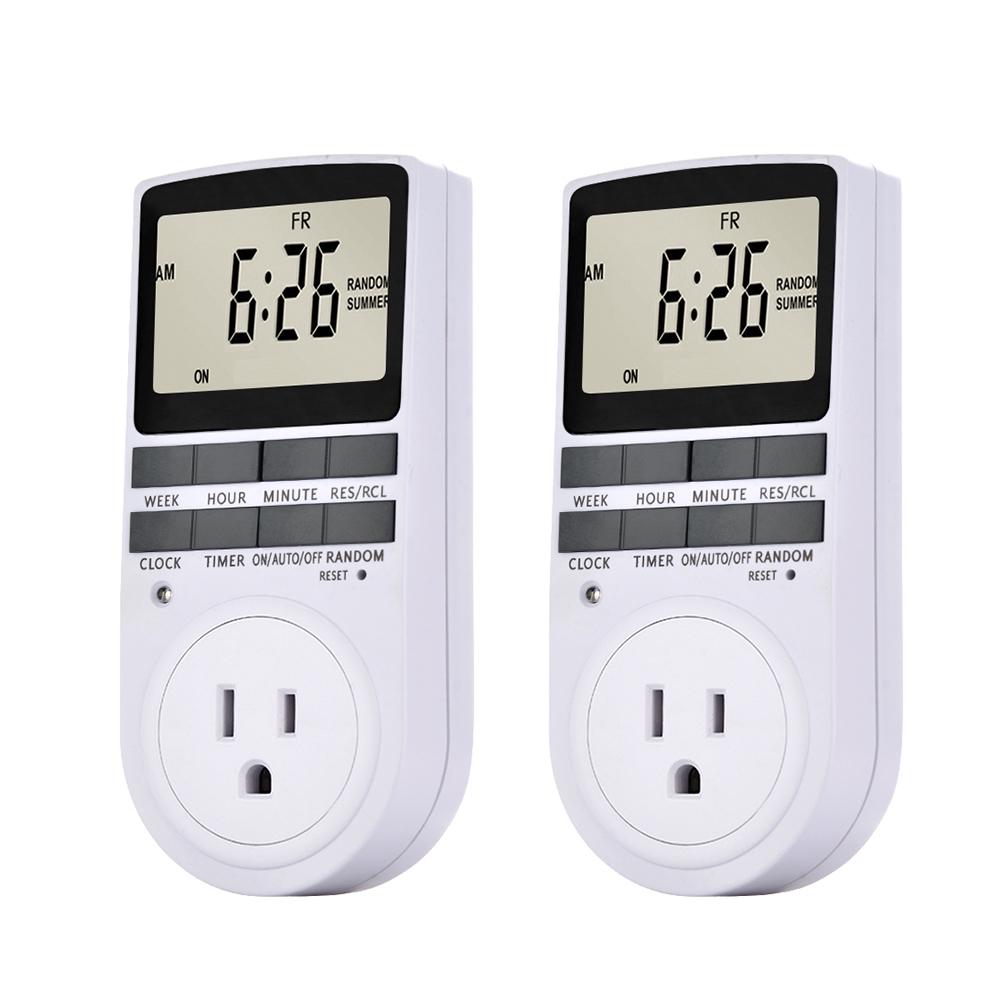 Pack of 2 Digital Plug-in Timer Socket LCD Display 10 Programmable Switching Programs 24 Hours & 7