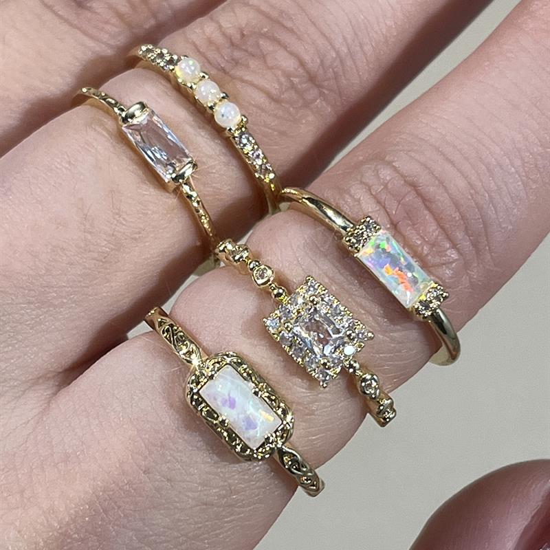 Huitan Slim Gold Color Ring for Women Stackable Inlaid Shiny Cubic Zirconia Party Versatile Created Opal Daily Elegant JewelryGood product