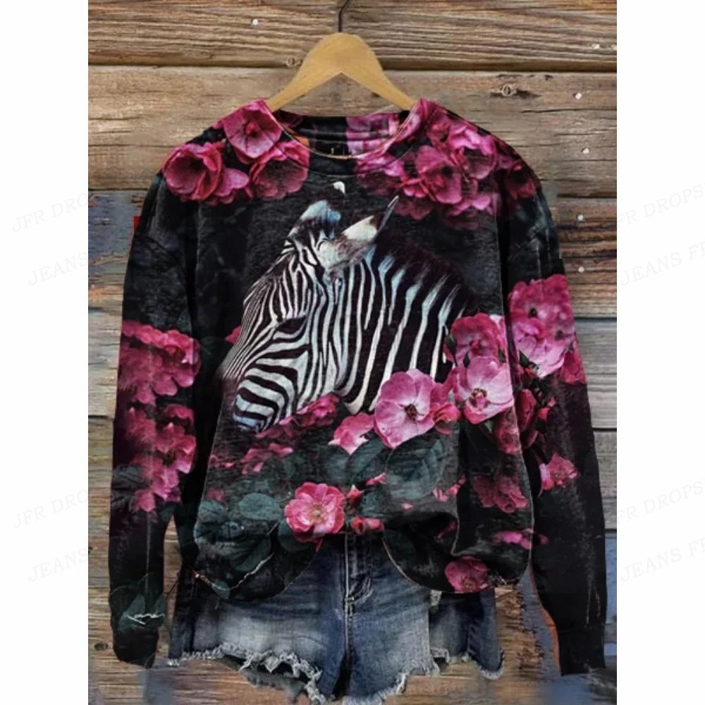 Leopard 3d Print Hoodies Women Fashon Hoodie Animal Tiger Sweats Women's Hoodies Sweatshirt Round Neck Coats  Floral Clothes