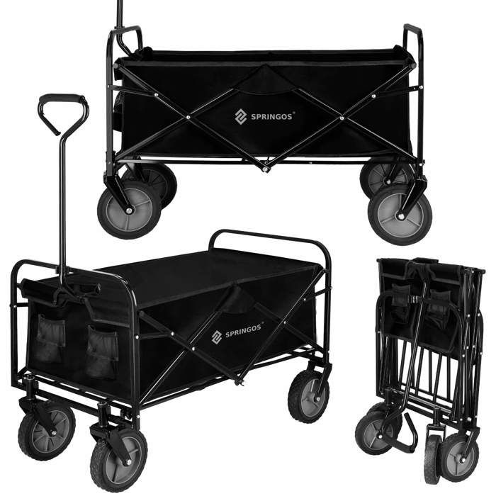 Chariot De Transport Pliable - Springos - Noir - Charge Maximale 80 Kg - Capacité 105 L - 4 Roues