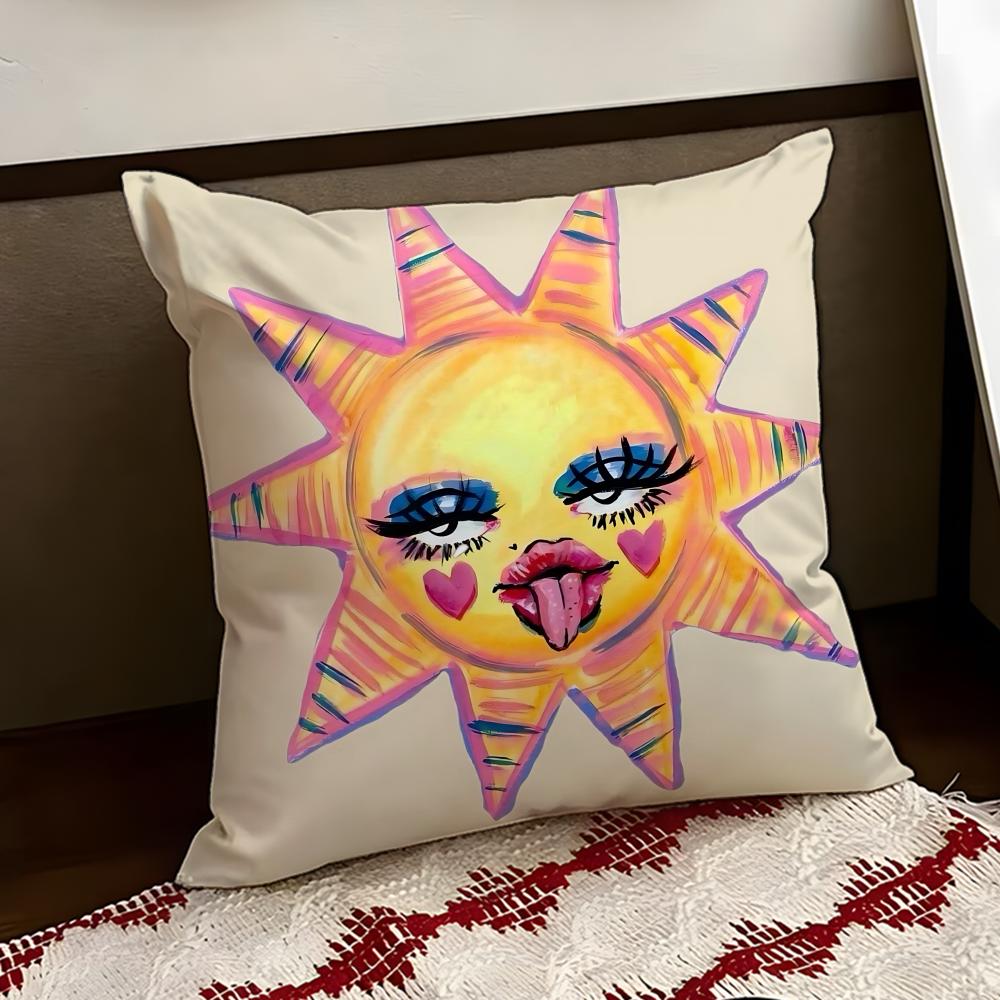 Smiling Sun Face Cushion Cover Reversible Soft Durable Pillow Cover Home Car MultiScene Use for Daily Comfort