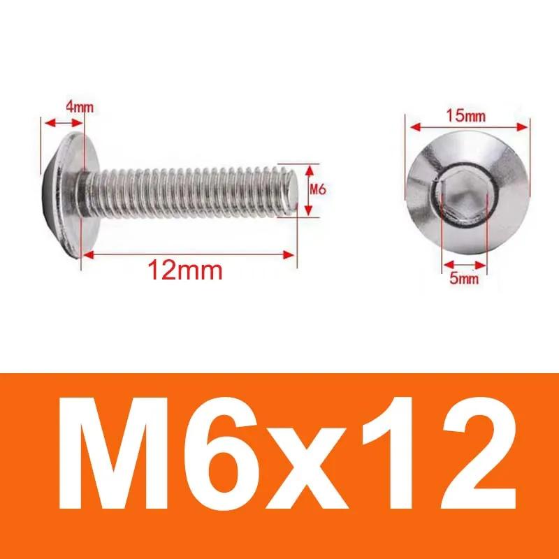10pcs 304 Stainless Steel Large Flat Head Hexagon Socket Screws Bolts M6 M5 for Car Motorcycle Moped Scooter Tail Plates