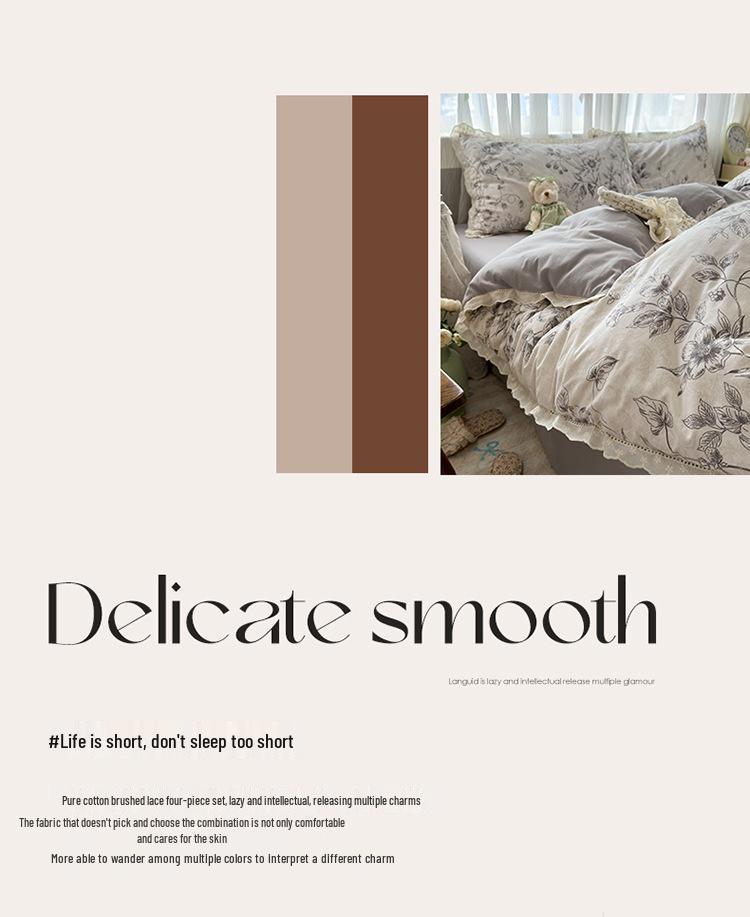 100% Хлопок Очень Толстый Теплый Фланелевый Кружевной Зимний Комплект - 4 Предмета