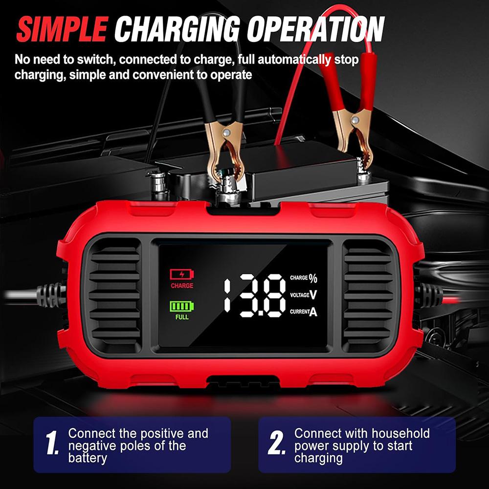 Умное зарядное устройство для аккумулятора Поддержание аккумулятора Зарядное устройство для свинцово-кислотных аккумуляторов Для зарядки аккумуляторов автомобиля, мотоцикла, скутера Цифровое