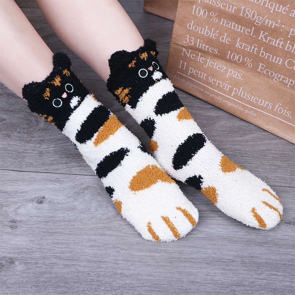 Модные зимние плюшевые мягкие носки из кораллового вельвета, носки для сна, напольные носки, кошачья лапка